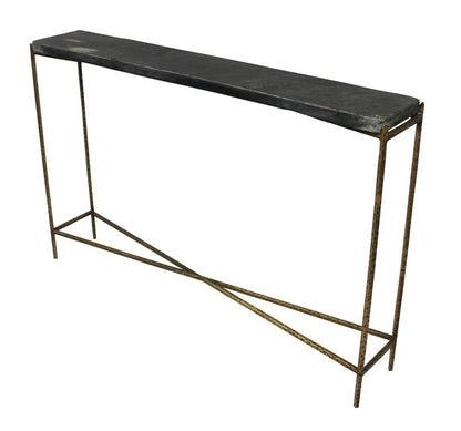 48" Black and Gold Stone and Iron Frame Console Table HomeRoots