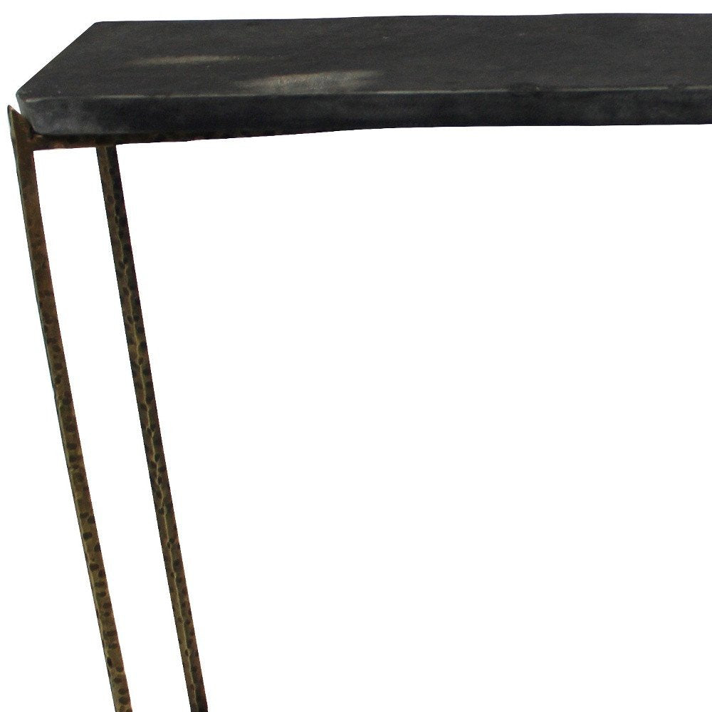 48" Black and Gold Stone and Iron Frame Console Table — view 3