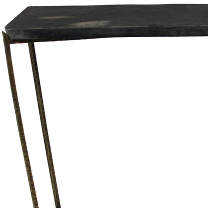 48" Black and Gold Stone and Iron Frame Console Table HomeRoots