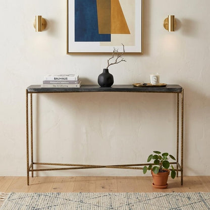 48" Black and Gold Stone and Iron Frame Console Table HomeRoots