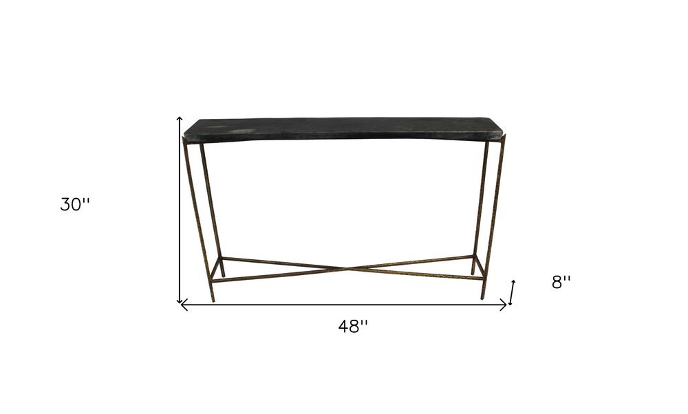 48" Black and Gold Stone and Iron Frame Console Table HomeRoots
