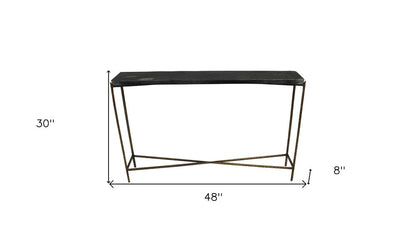 48" Black and Gold Stone and Iron Frame Console Table HomeRoots