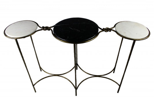 50" Black White And Gold Genuine Marble Round Six Leg Console Table HomeRoots