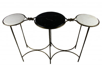 50" Black White And Gold Genuine Marble Round Six Leg Console Table HomeRoots