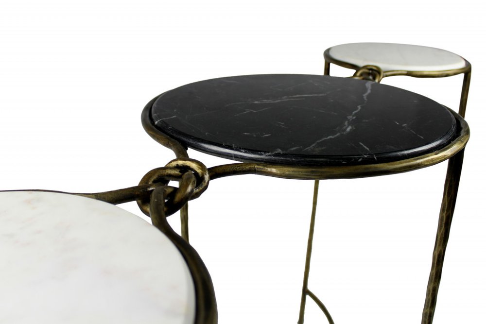 50" Black White And Gold Genuine Marble Round Six Leg Console Table HomeRoots