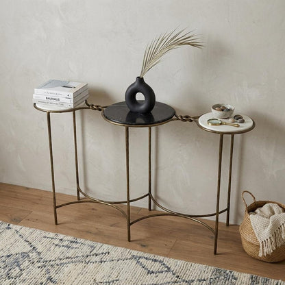 50" Black White And Gold Genuine Marble Round Six Leg Console Table HomeRoots
