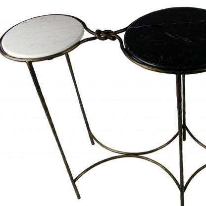 50" Black White And Gold Genuine Marble Round Six Leg Console Table HomeRoots