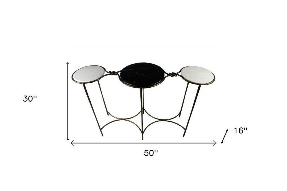 50" Black White And Gold Genuine Marble Round Six Leg Console Table HomeRoots