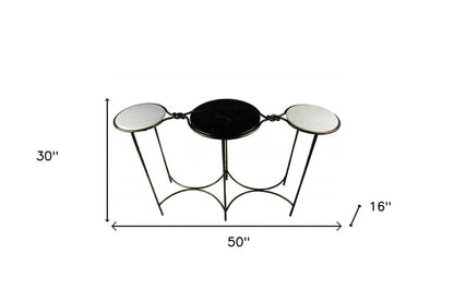 50" Black White And Gold Genuine Marble Round Six Leg Console Table HomeRoots