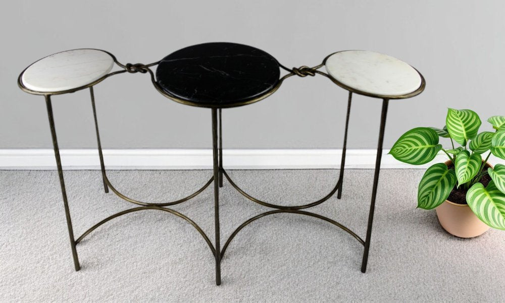 50" Black White And Gold Genuine Marble Round Six Leg Console Table HomeRoots