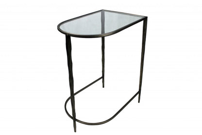 Set of Two 25" Black And Clear Glass And Genuine Marble Half Circle Three Leg Console Table HomeRoots