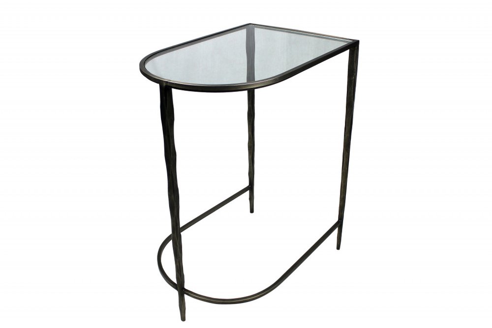 Set of Two 25" Black And Clear Glass And Genuine Marble Half Circle Three Leg Console Table HomeRoots