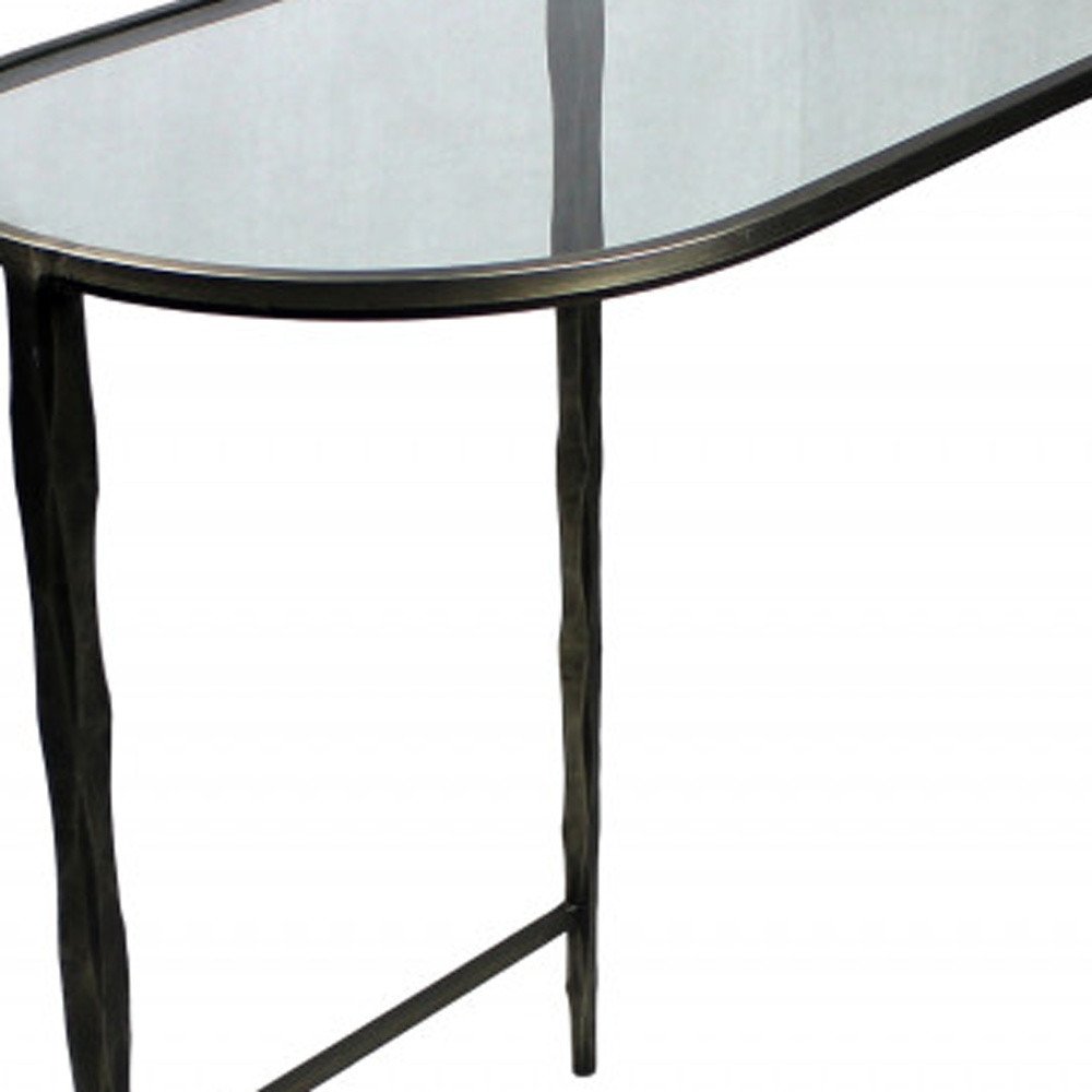 Set of Two 25" Black And Clear Glass And Genuine Marble Half Circle Three Leg Console Table HomeRoots