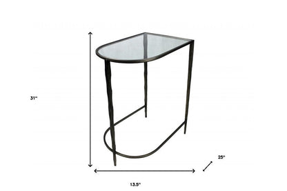 Set of Two 25" Black And Clear Glass And Genuine Marble Half Circle Three Leg Console Table HomeRoots