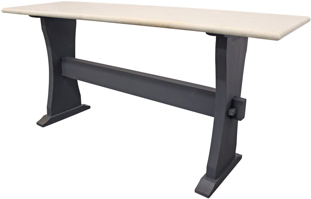 70" Ivory and Black Genuine Marble and Solid Wood Trestle Console Table HomeRoots