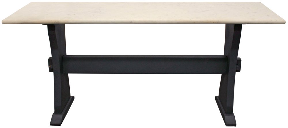 70" Ivory and Black Genuine Marble and Solid Wood Trestle Console Table HomeRoots