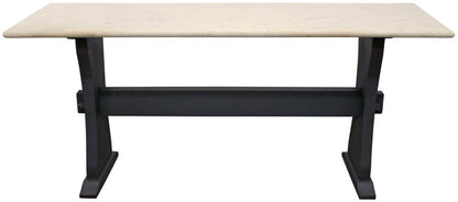 70" Ivory and Black Genuine Marble and Solid Wood Trestle Console Table HomeRoots