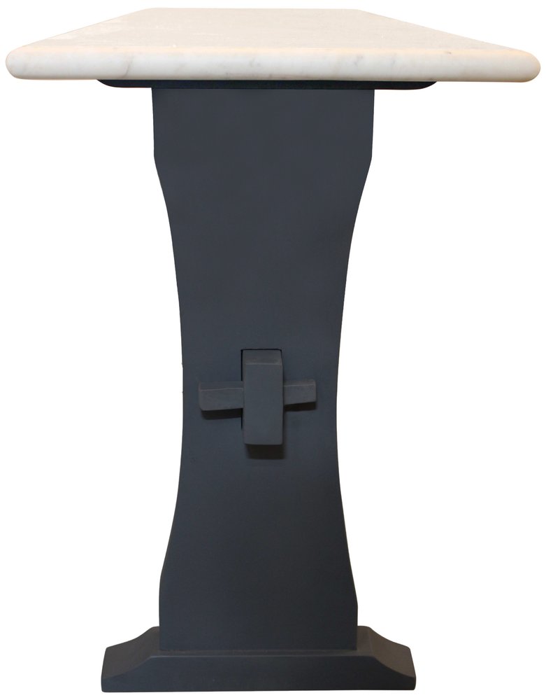 70" Ivory and Black Genuine Marble and Solid Wood Trestle Console Table HomeRoots