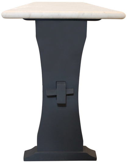 70" Ivory and Black Genuine Marble and Solid Wood Trestle Console Table HomeRoots