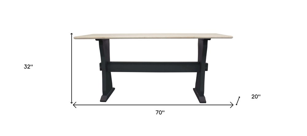 70" Ivory and Black Genuine Marble and Solid Wood Trestle Console Table HomeRoots