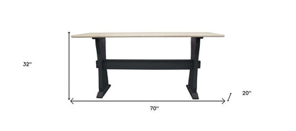 70" Ivory and Black Genuine Marble and Solid Wood Trestle Console Table HomeRoots