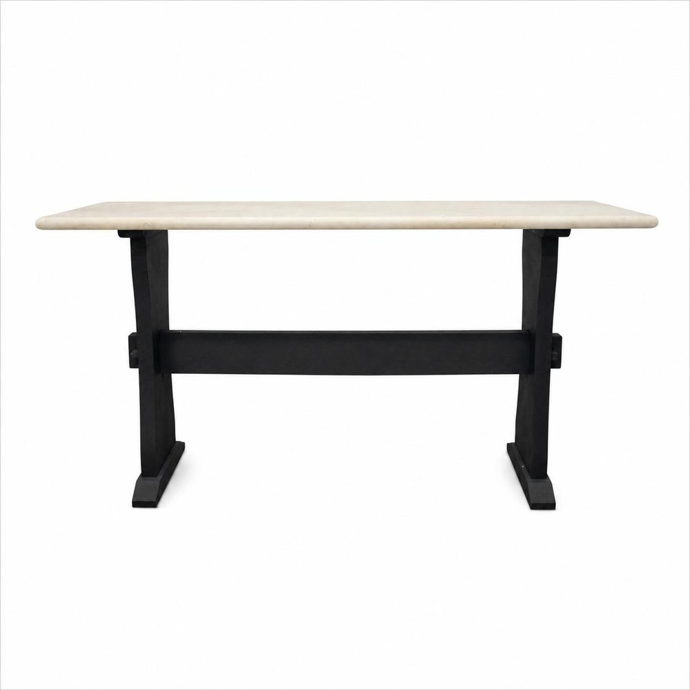 70" Ivory and Black Genuine Marble and Solid Wood Trestle Console Table HomeRoots