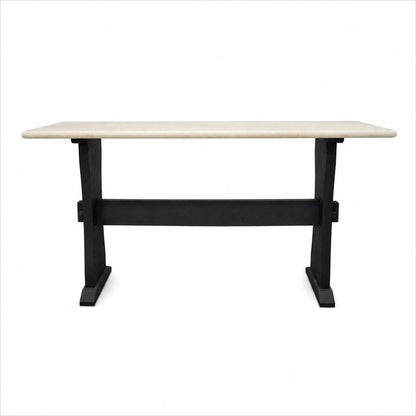 70" Ivory and Black Genuine Marble and Solid Wood Trestle Console Table HomeRoots