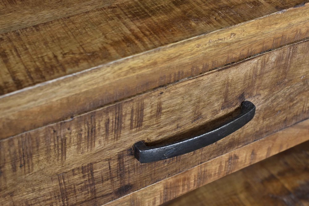 46" Natural and Black Metal Distressed Solid Wood Storage Bench with Drawers HomeRoots