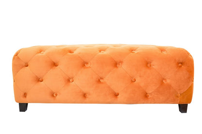 50" Orange and Dark Brown Velvet and Solid Wood Upholstered Bench HomeRoots
