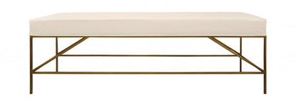 58" Ivory and Gold Upholstered Linen Bench HomeRoots