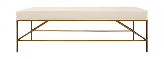 58" Ivory and Gold Upholstered Linen Bench HomeRoots