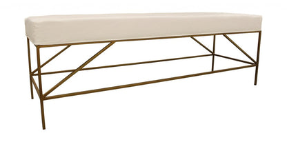 58" Ivory and Gold Upholstered Linen Bench HomeRoots