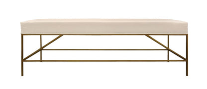 58" Ivory and Gold Upholstered Linen Bench HomeRoots