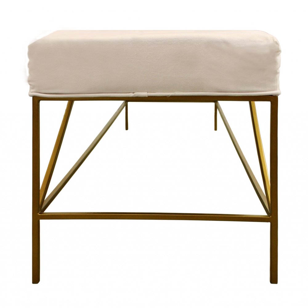 58" Ivory and Gold Upholstered Linen Bench HomeRoots