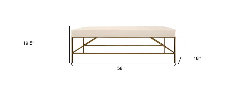 58" Ivory and Gold Upholstered Linen Bench HomeRoots