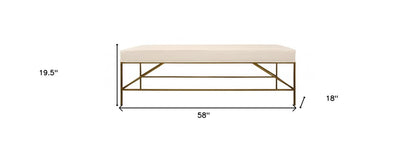 58" Ivory and Gold Upholstered Linen Bench HomeRoots
