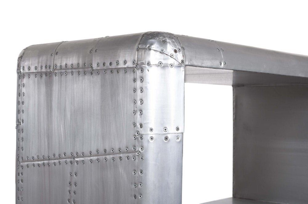 71" Silver Aluminum Four Tier Bookcase with Two Drawers HomeRoots