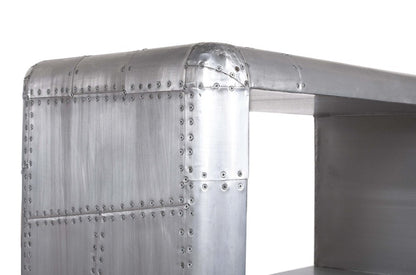 71" Silver Aluminum Four Tier Bookcase with Two Drawers HomeRoots