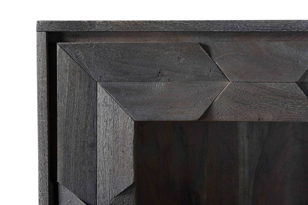70" Gray Distressed Solid Wood Three Tier Bookcase with Two Doors HomeRoots