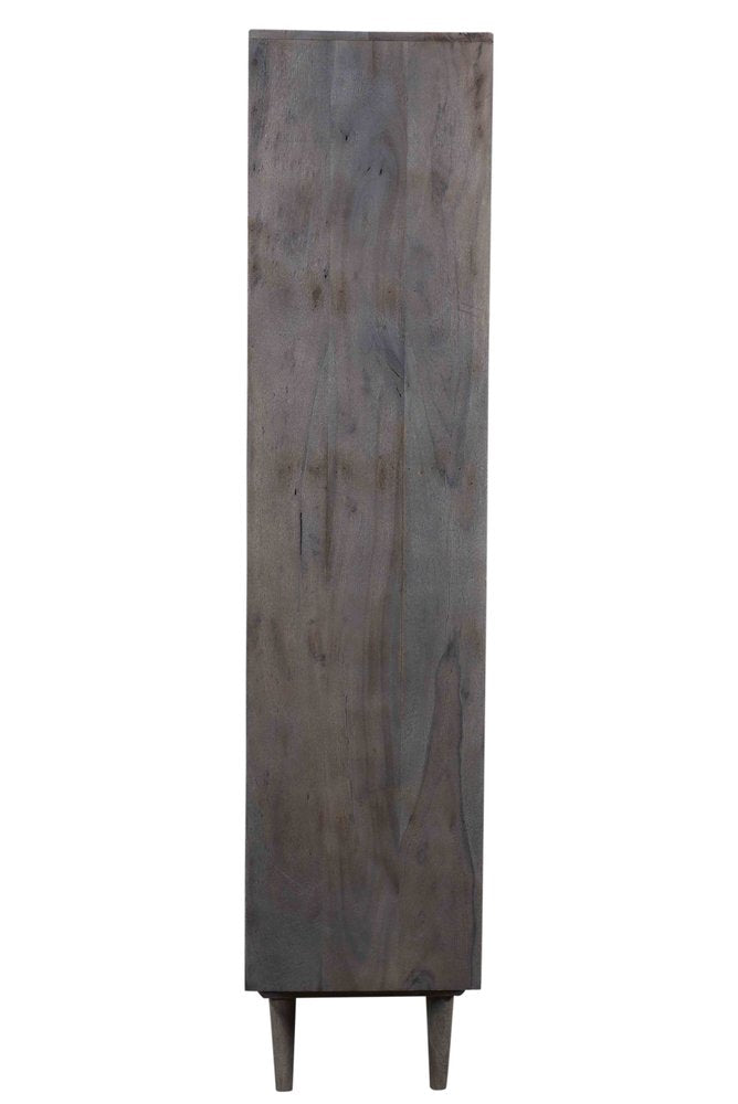 70" Gray Distressed Solid Wood Three Tier Bookcase with Two Doors HomeRoots