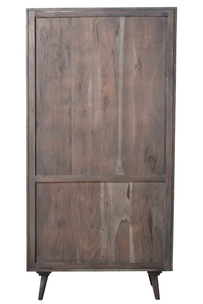 70" Gray Distressed Solid Wood Three Tier Bookcase with Two Doors HomeRoots