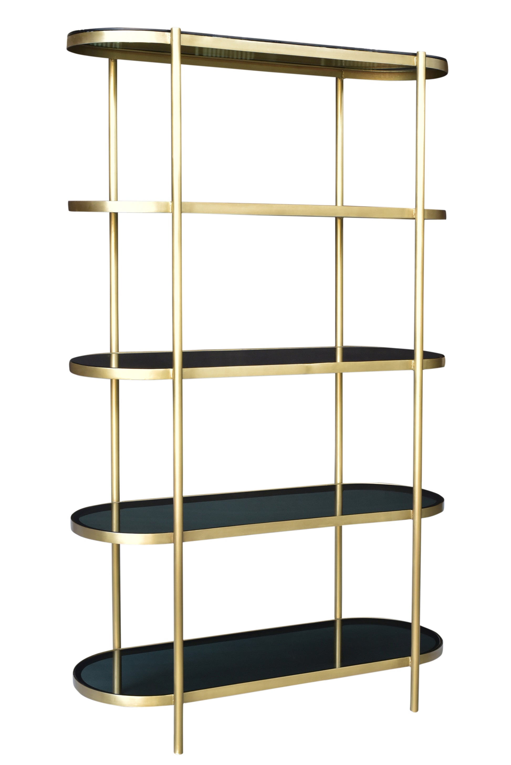 75" Black and Gold Iron and Glass Four Tier Etagere Bookcase - FurniFindUSA