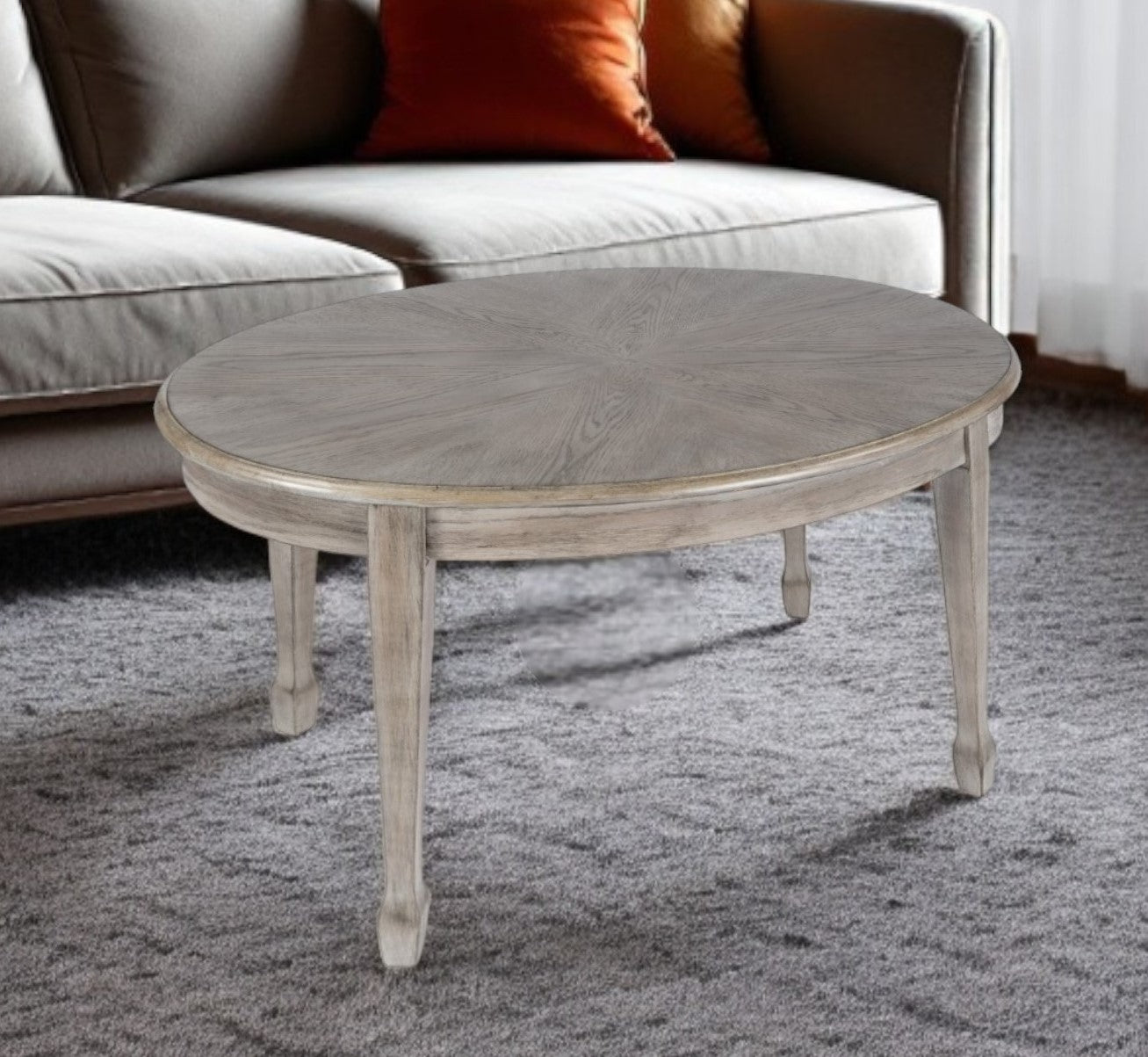 38" Gray Oval Distressed Coffee Table