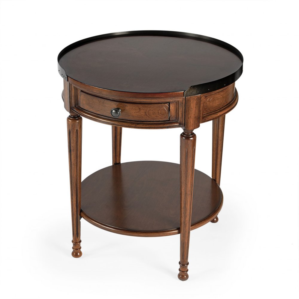 26" Medium Brown Manufactured Wood Round End Table With Drawer And Shelf HomeRoots