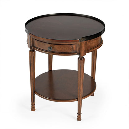 26" Medium Brown Manufactured Wood Round End Table With Drawer And Shelf HomeRoots
