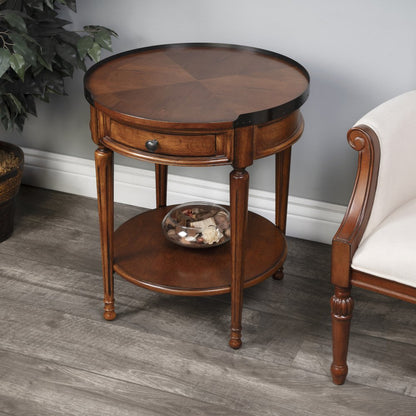 26" Medium Brown Manufactured Wood Round End Table With Drawer And Shelf HomeRoots