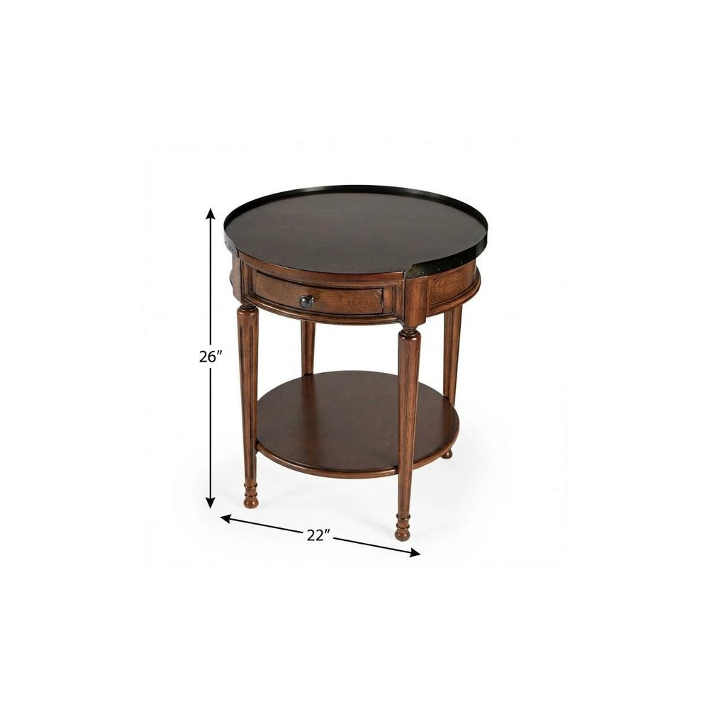 26" Medium Brown Manufactured Wood Round End Table With Drawer And Shelf HomeRoots