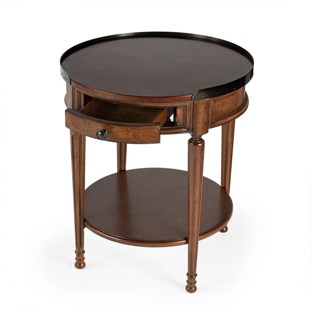 26" Medium Brown Manufactured Wood Round End Table With Drawer And Shelf HomeRoots