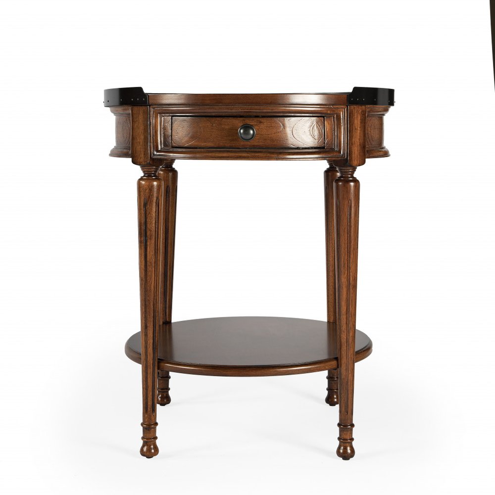 26" Medium Brown Manufactured Wood Round End Table With Drawer And Shelf HomeRoots