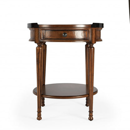 26" Medium Brown Manufactured Wood Round End Table With Drawer And Shelf HomeRoots